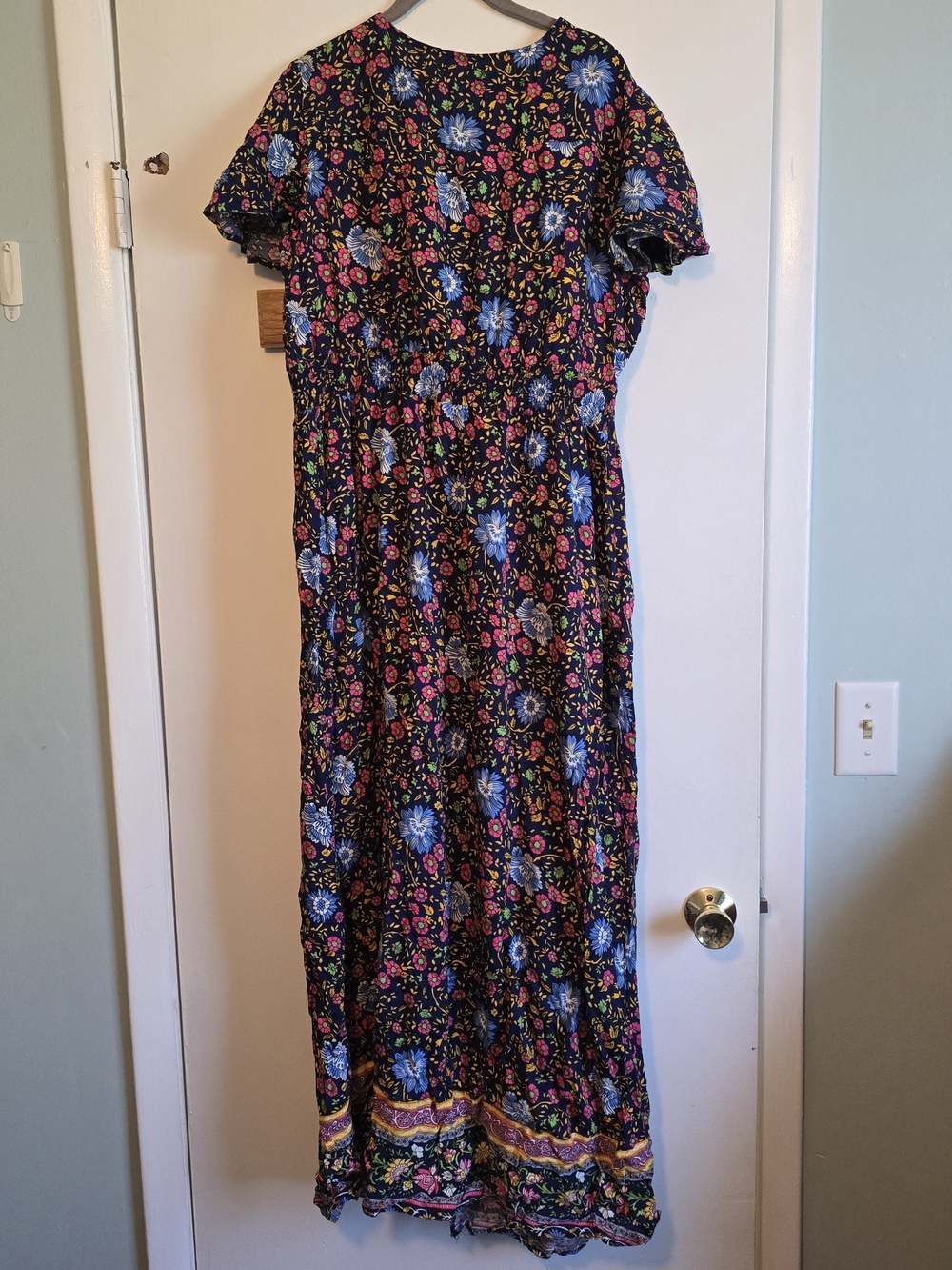 Black Floral Maxi Dress with Blue and Pink Print - Picture 2 of 3